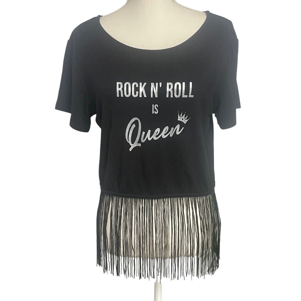 W5 Concepts Rock‎ N Roll is Queen Fringe Top Women's Large